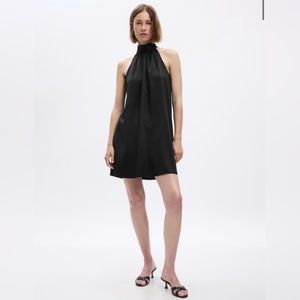 GAP NWT Satin Swing Mini Bow Back‎ Dress - Black